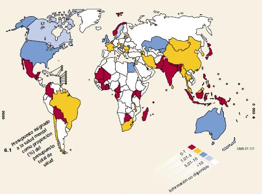 Atlas, salud mental, presupuesto, mapa mundial